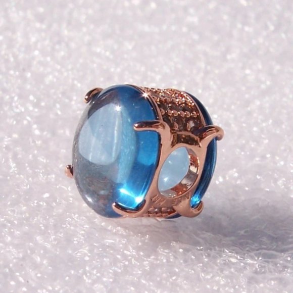 Pandora Colours Blue Oval Cabochon Charm Rose Gold - Picture 1 of 5